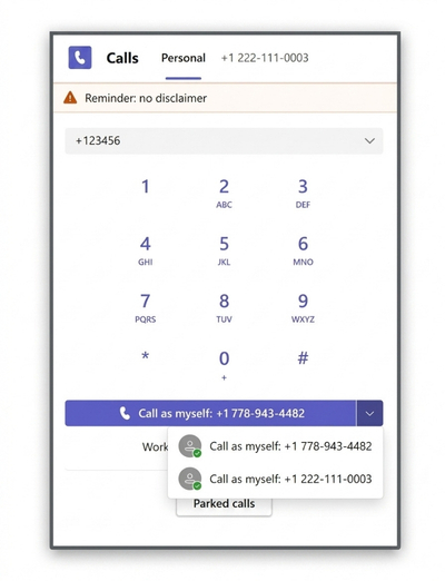 Call as myself on Microsoft Teams Phone : Choosing the line to be used for outbound via Dial pad.